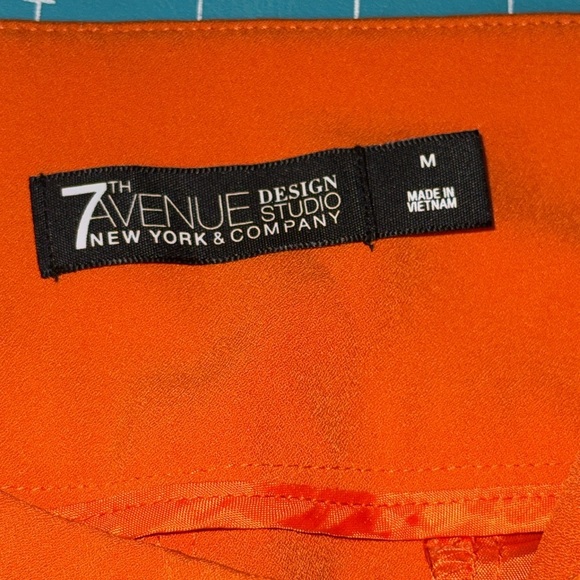 NY&CO 7th Avenue Orange High Waist Wide Leg Trousers w/ Stylish Side Tie Size M - Picture 6 of 11